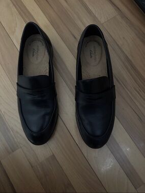 Clarks Black Leather Penny Loafers